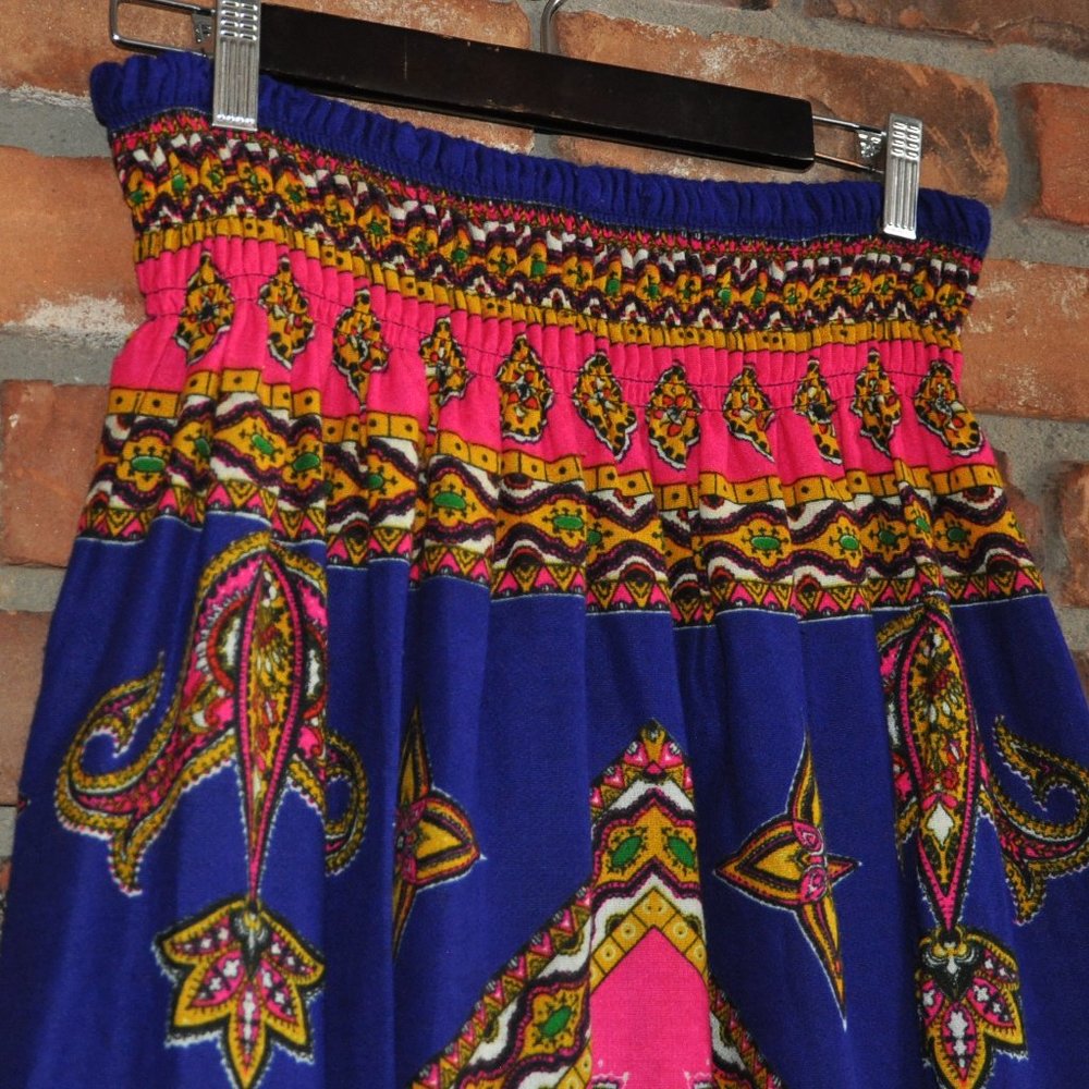 Vintage Bright Multi Color Boho Hippie SUMMER Long Maxi Skirt Festival M-L - Picture 3 of 6